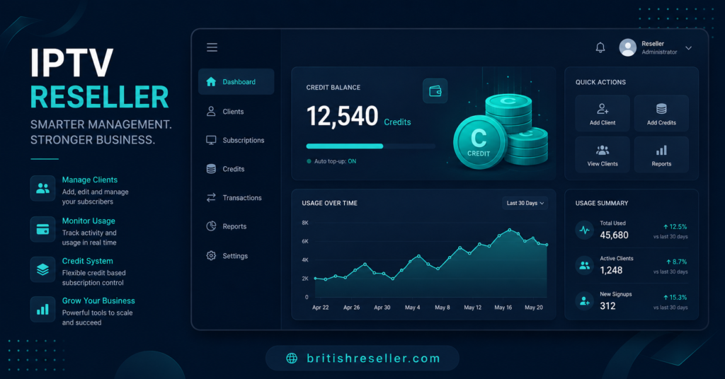 IPTV reseller credit dashboard concept